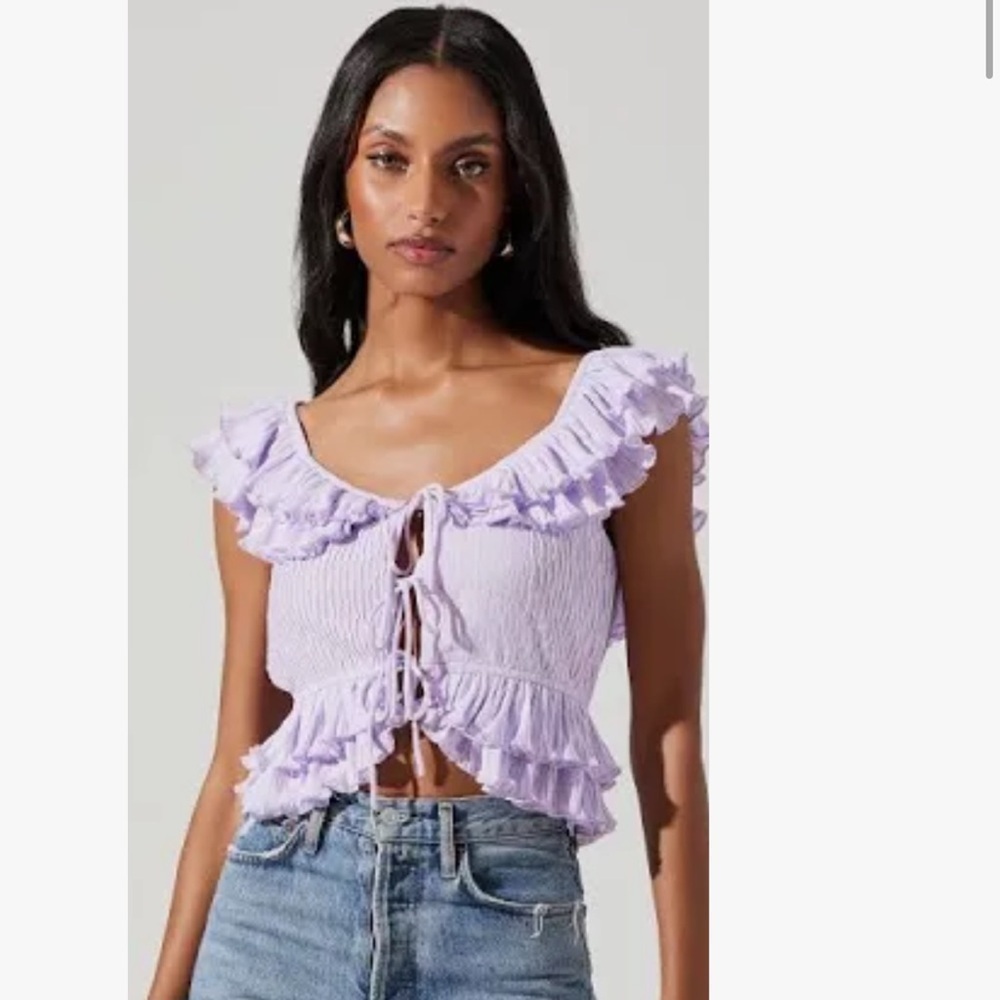 ASTR The Label Purple Pintuck Tie Front Crop Top Size Small
